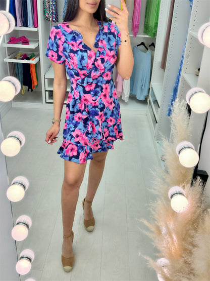 Isadora Floral Frill Detailed Mini Wrap Dress