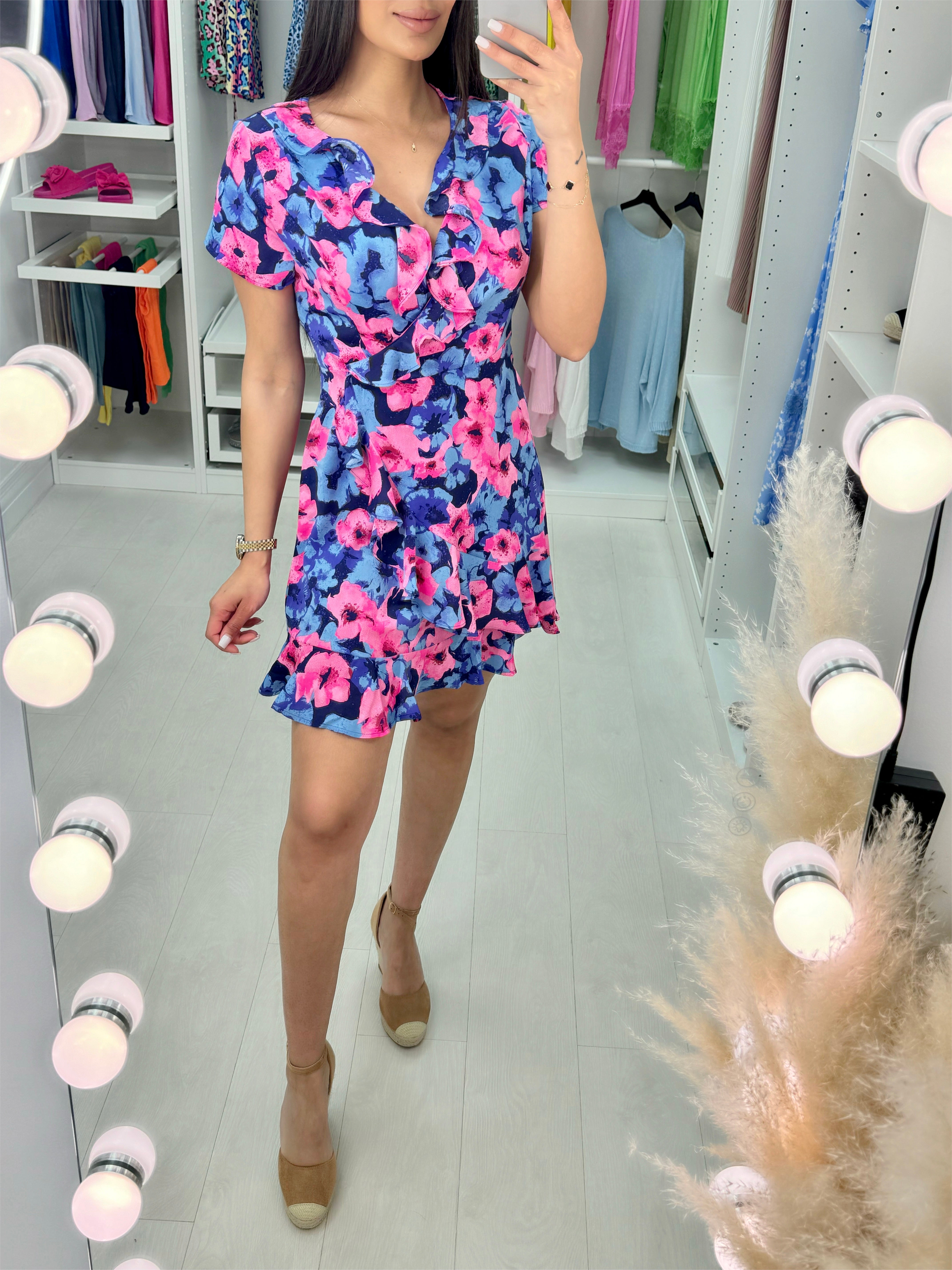 Isadora Floral Frill Detailed Mini Wrap Dress