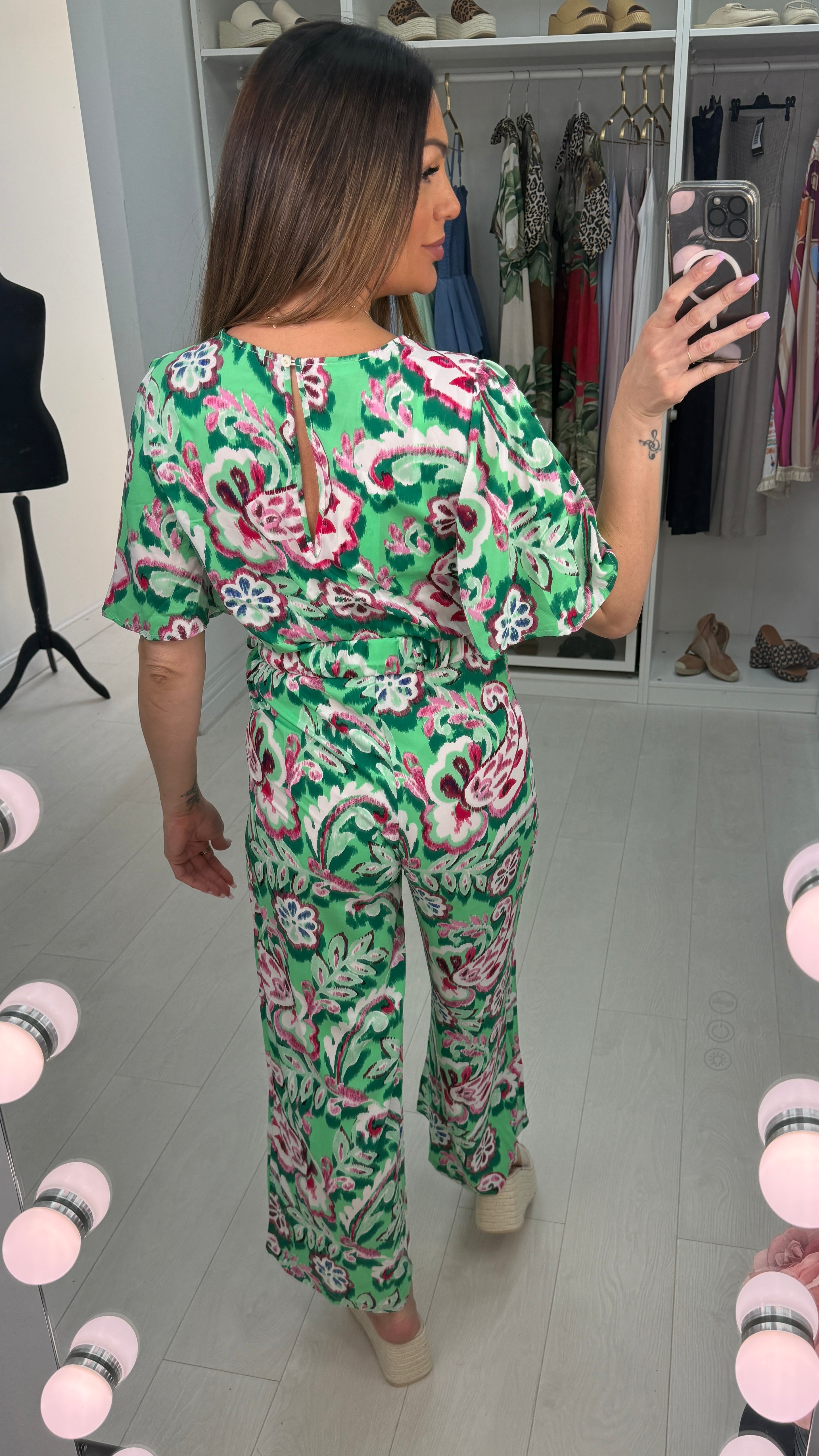 Dakota Floral Print V Neck Wide Leg Belted Jumpsuit