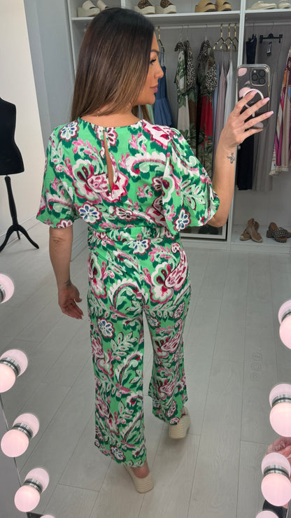 Dakota Floral Print V Neck Wide Leg Belted Jumpsuit