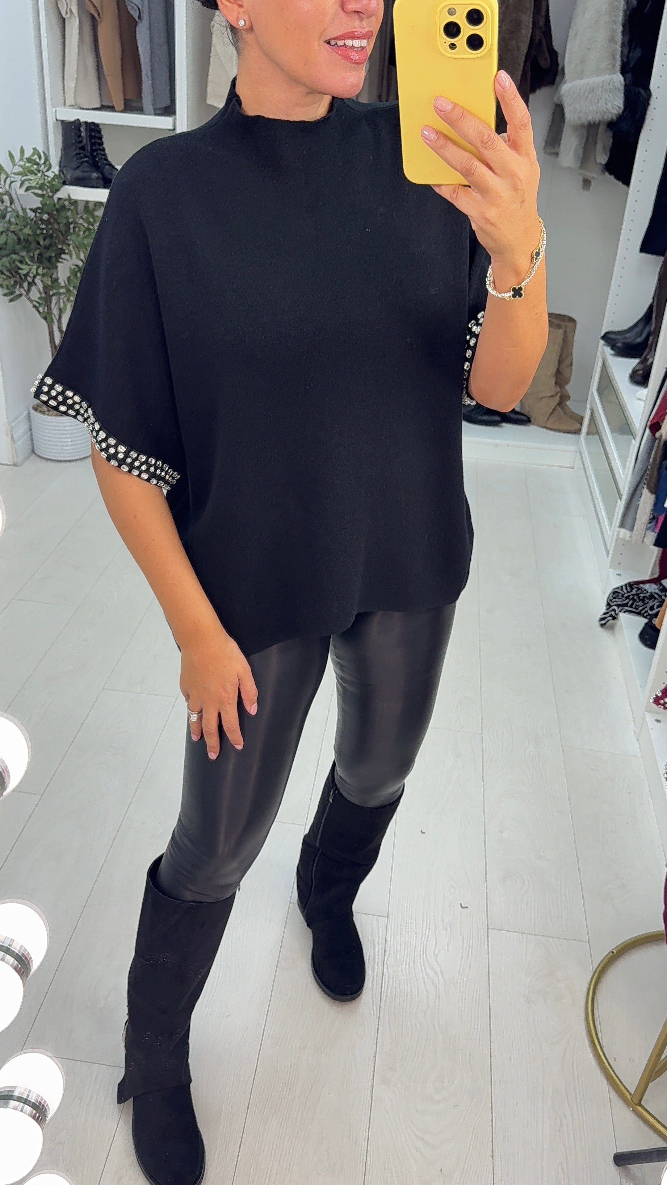 Devonie Diamante Sleeve Detail High Neck Jumper