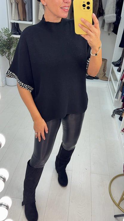 Devonie Diamante Sleeve Detail High Neck Jumper