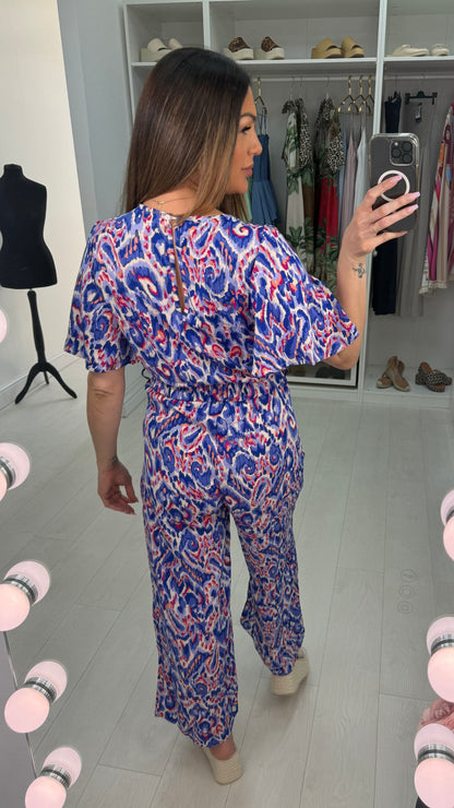 Dakota Floral Print V Neck Wide Leg Belted Jumpsuit