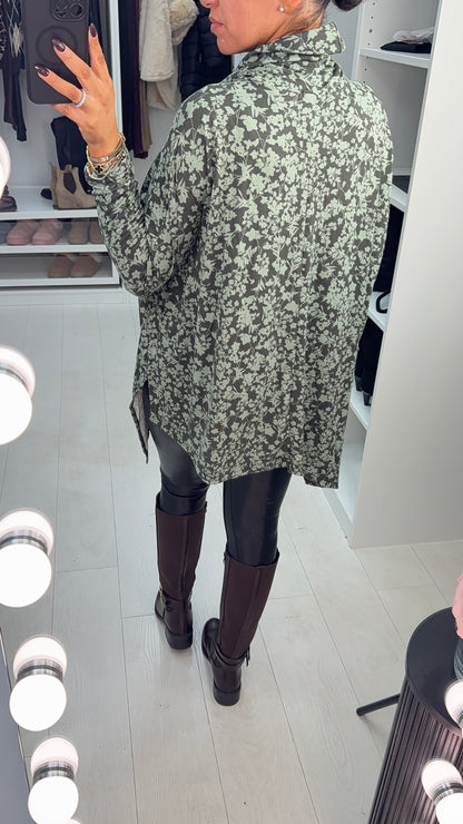 Adalina Floral Print Cowl Neck Loose Fit Jumper