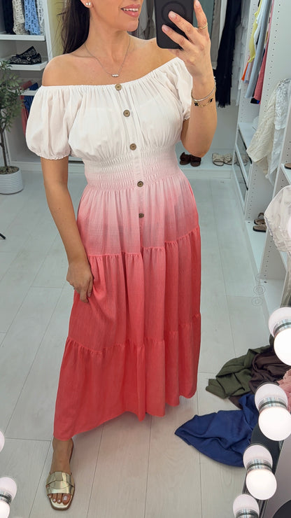 Annalisa Button Detailed Short Sleeve Ombre Maxi Dress