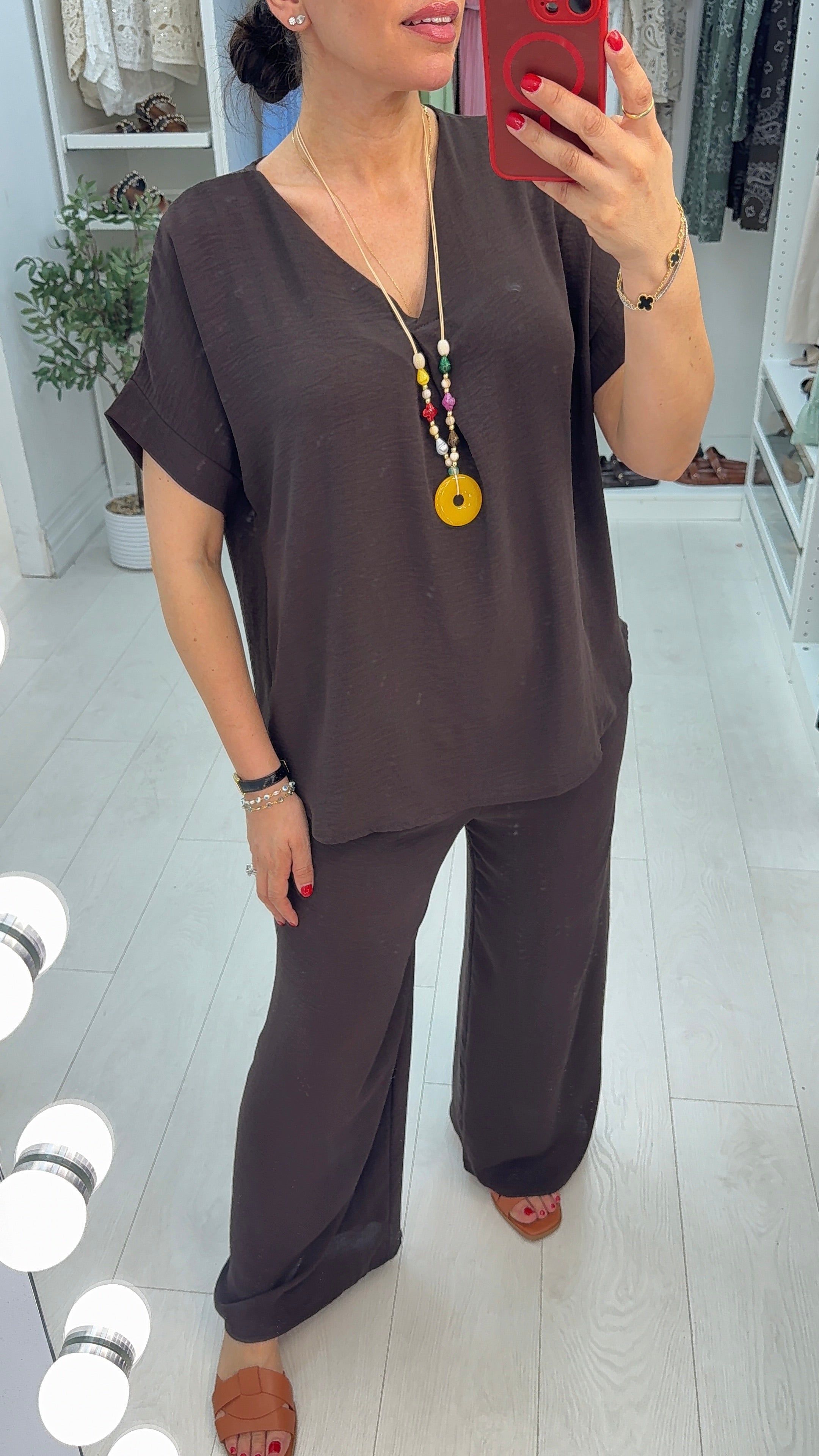 Alyssa Plain V Neck Necklace Co-Ord Set