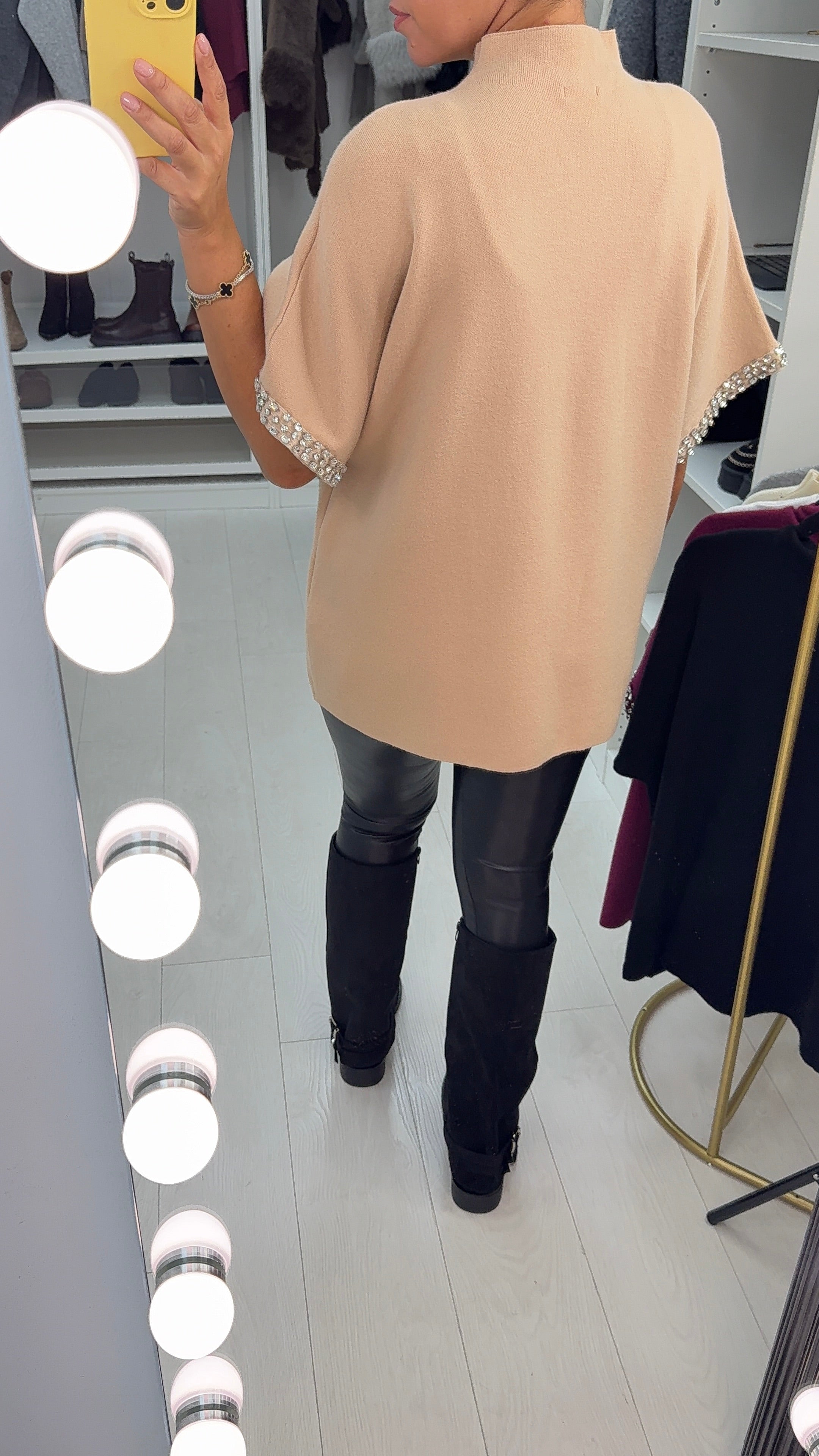 Devonie Diamante Sleeve Detail High Neck Jumper