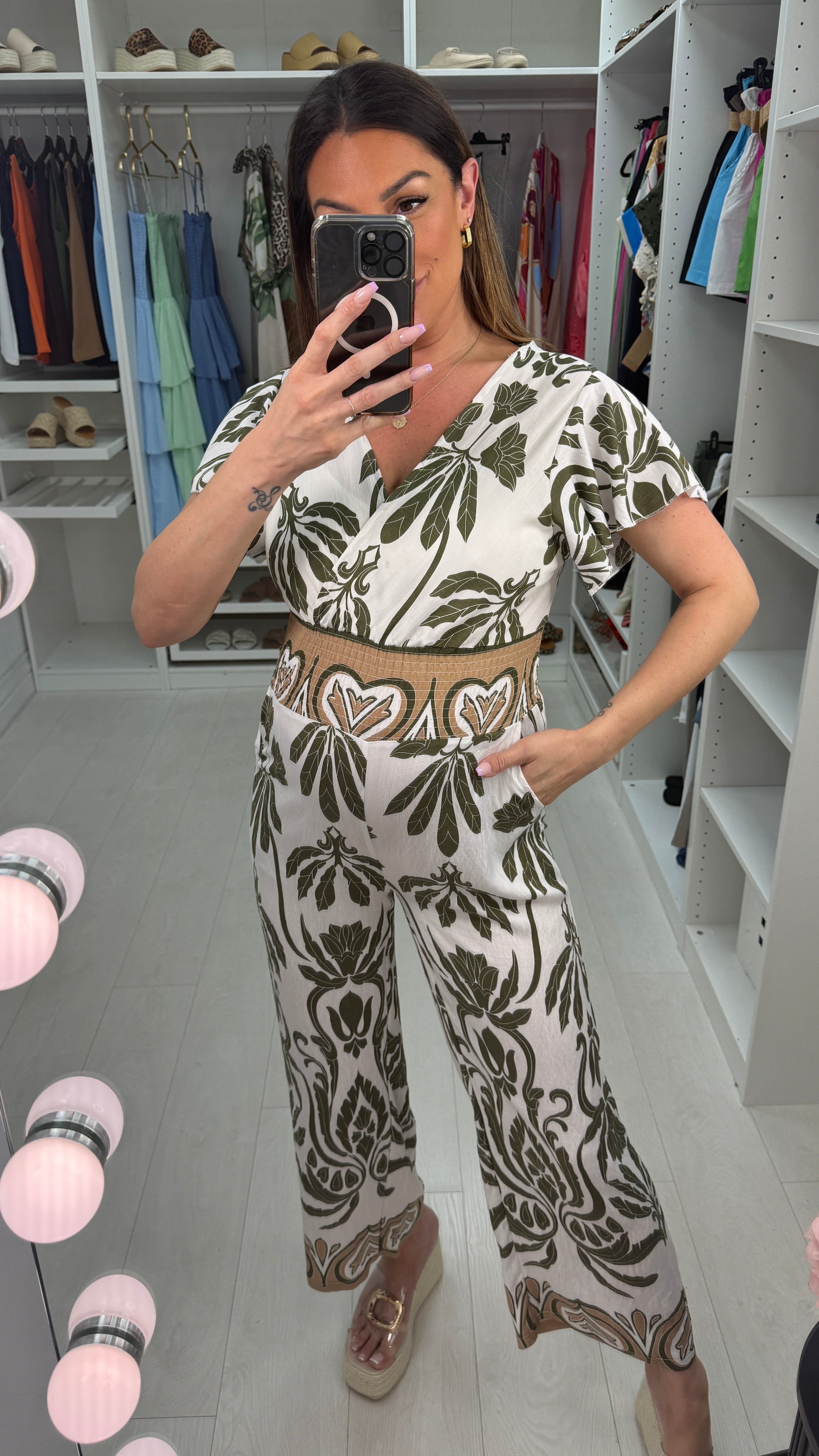 Aster Abstract Print Shirred Waist Wide Leg Jumpsuit