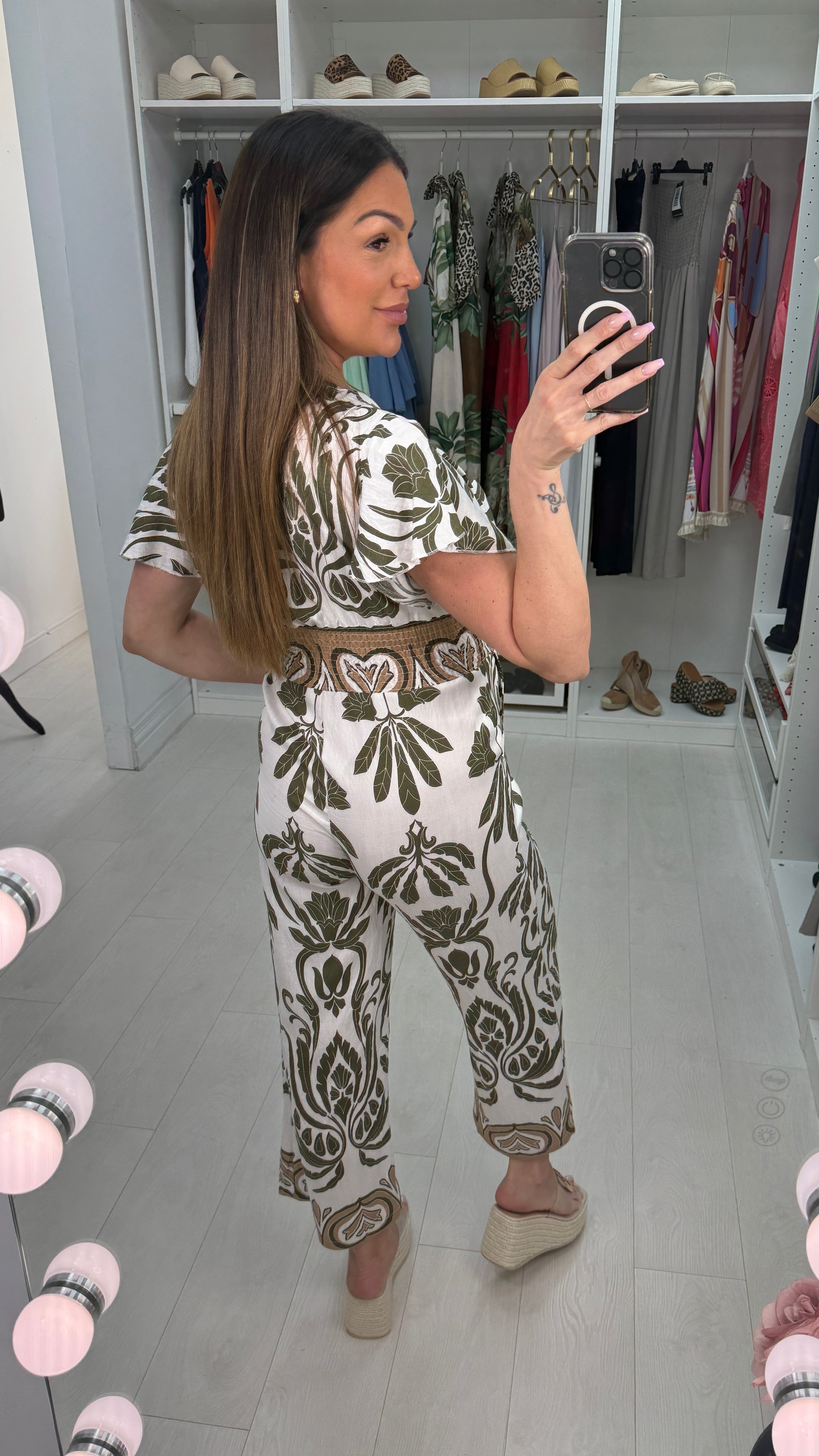 Aster Abstract Print Shirred Waist Wide Leg Jumpsuit