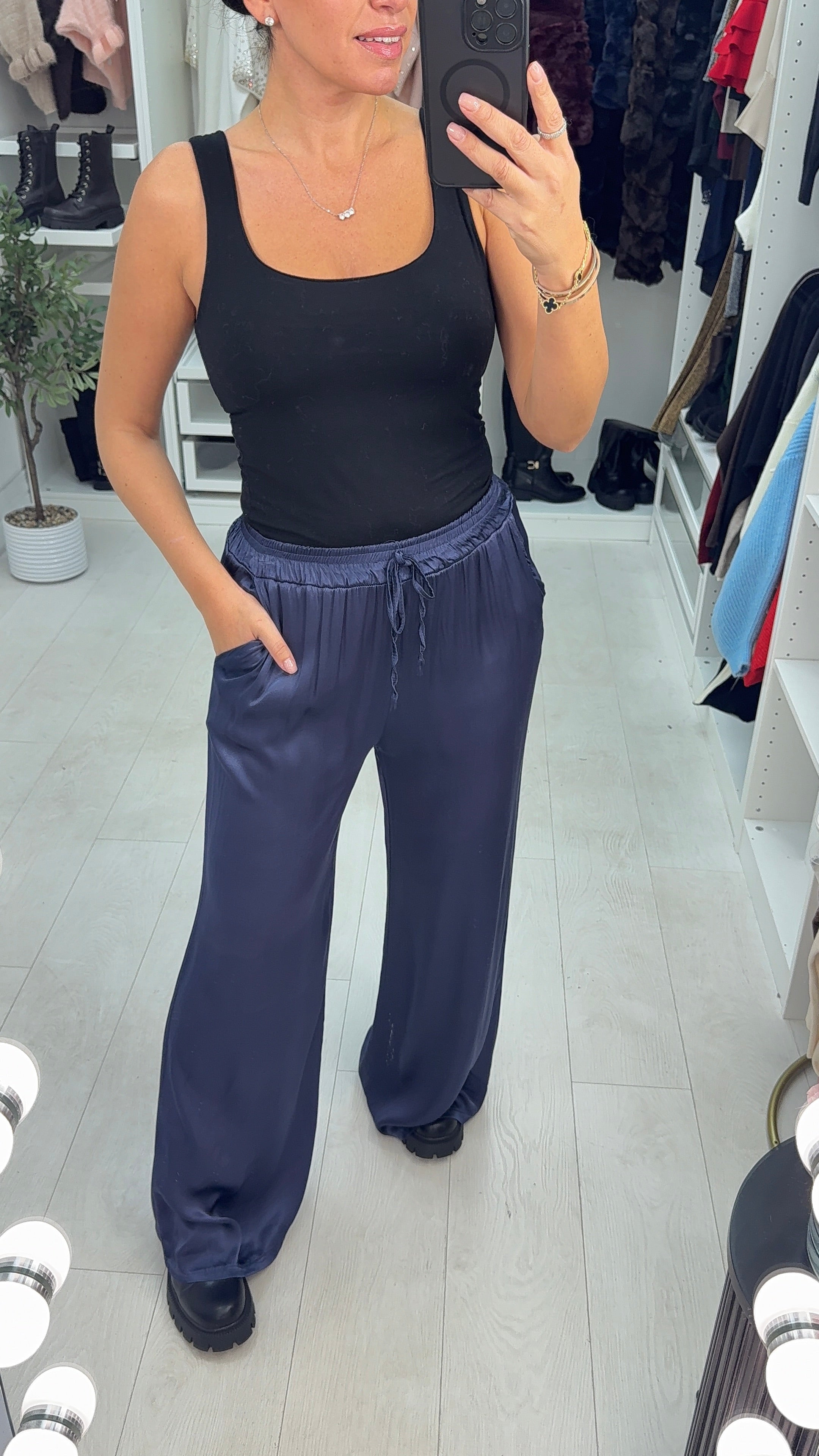 Hope Elasticated Plain Satin Trousers