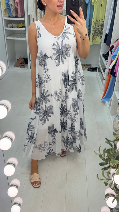 Rayana Floral Embroidered Loose Fit Maxi Dress