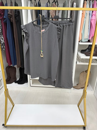 Fidelia Frill Detail Crepe Culotte Co-Ord Set