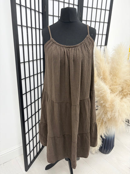 Marita Plain Cheesecloth Strappy Smock Dress
