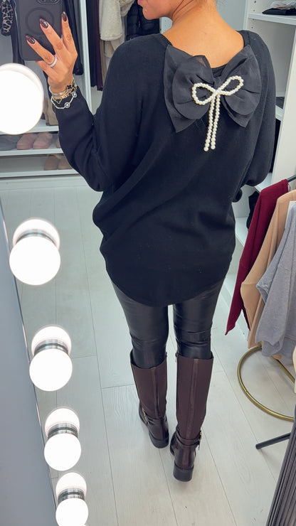 Madeline Plain V Neck Bow Back Jumper