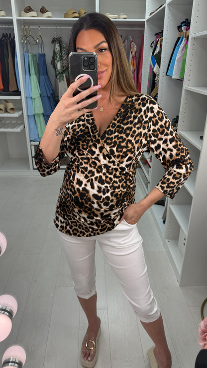 Remy Leopard Print Crossover Slinky Top