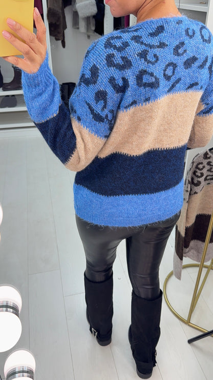 Farran Colour Block Leopard Detail Super Soft Jumper