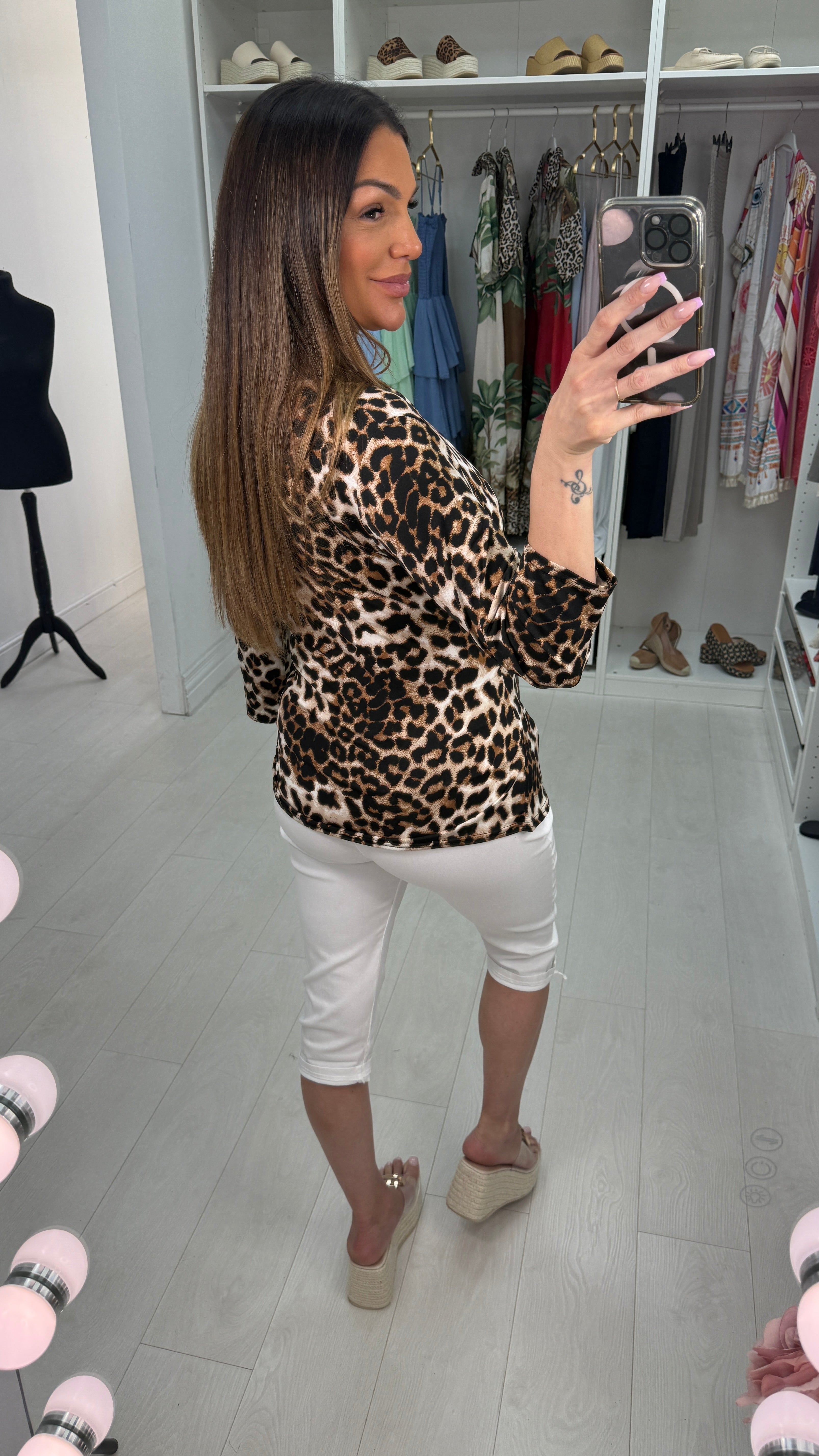 Remy Leopard Print Crossover Slinky Top