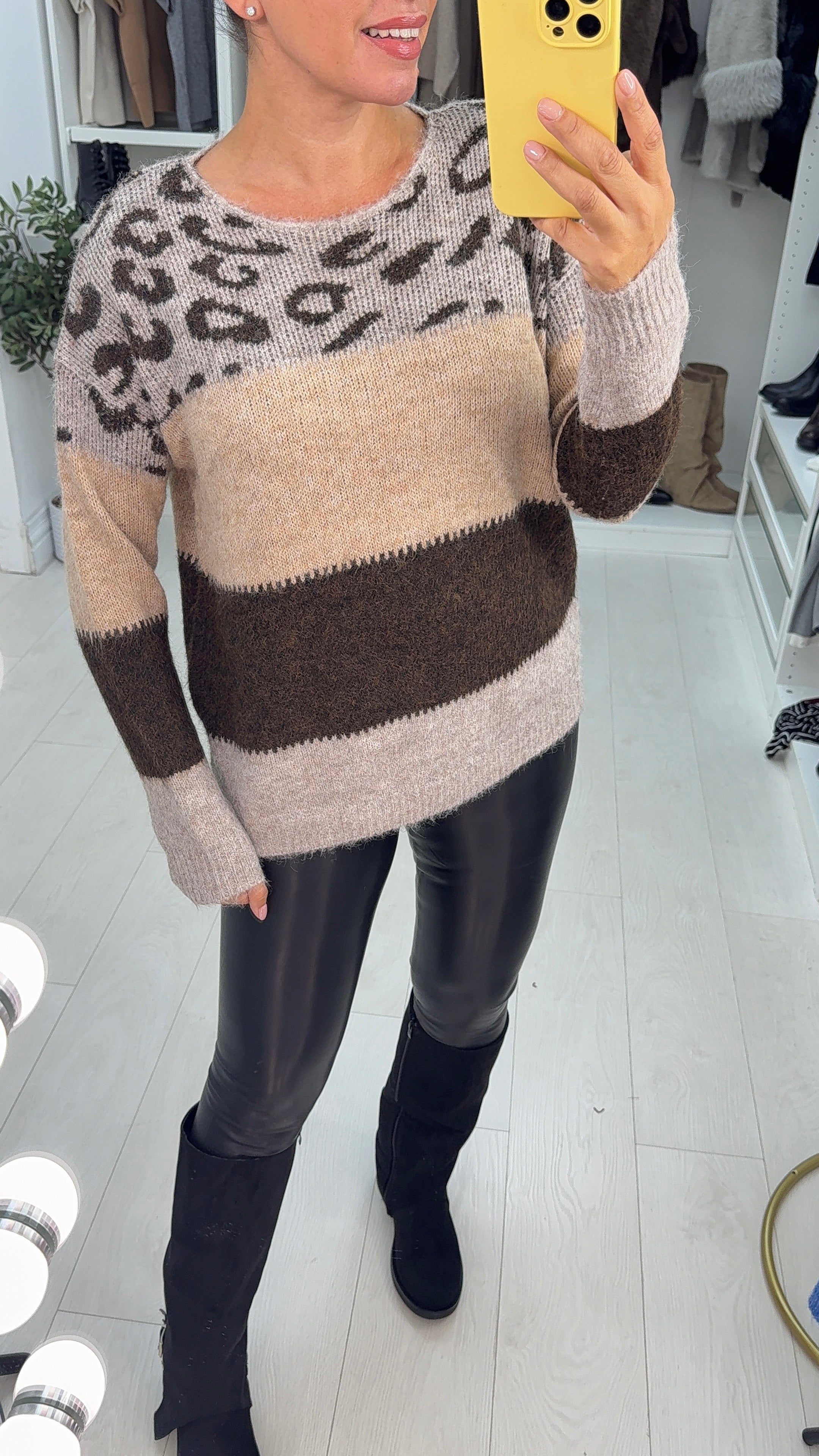 Farran Colour Block Leopard Detail Super Soft Jumper