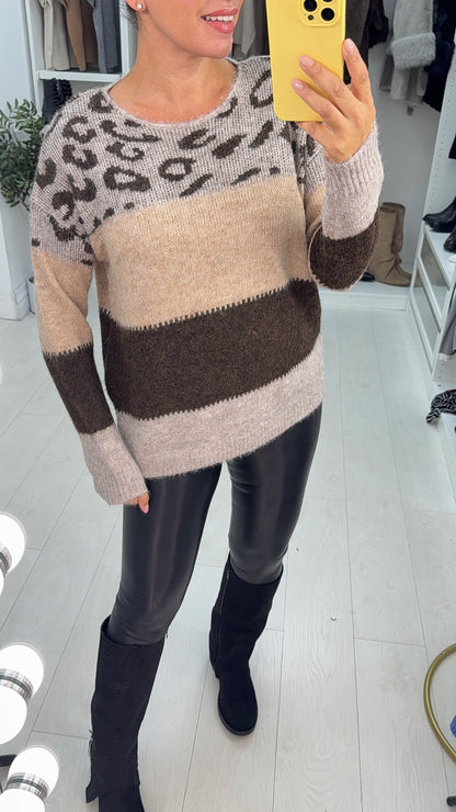 Farran Colour Block Leopard Detail Super Soft Jumper