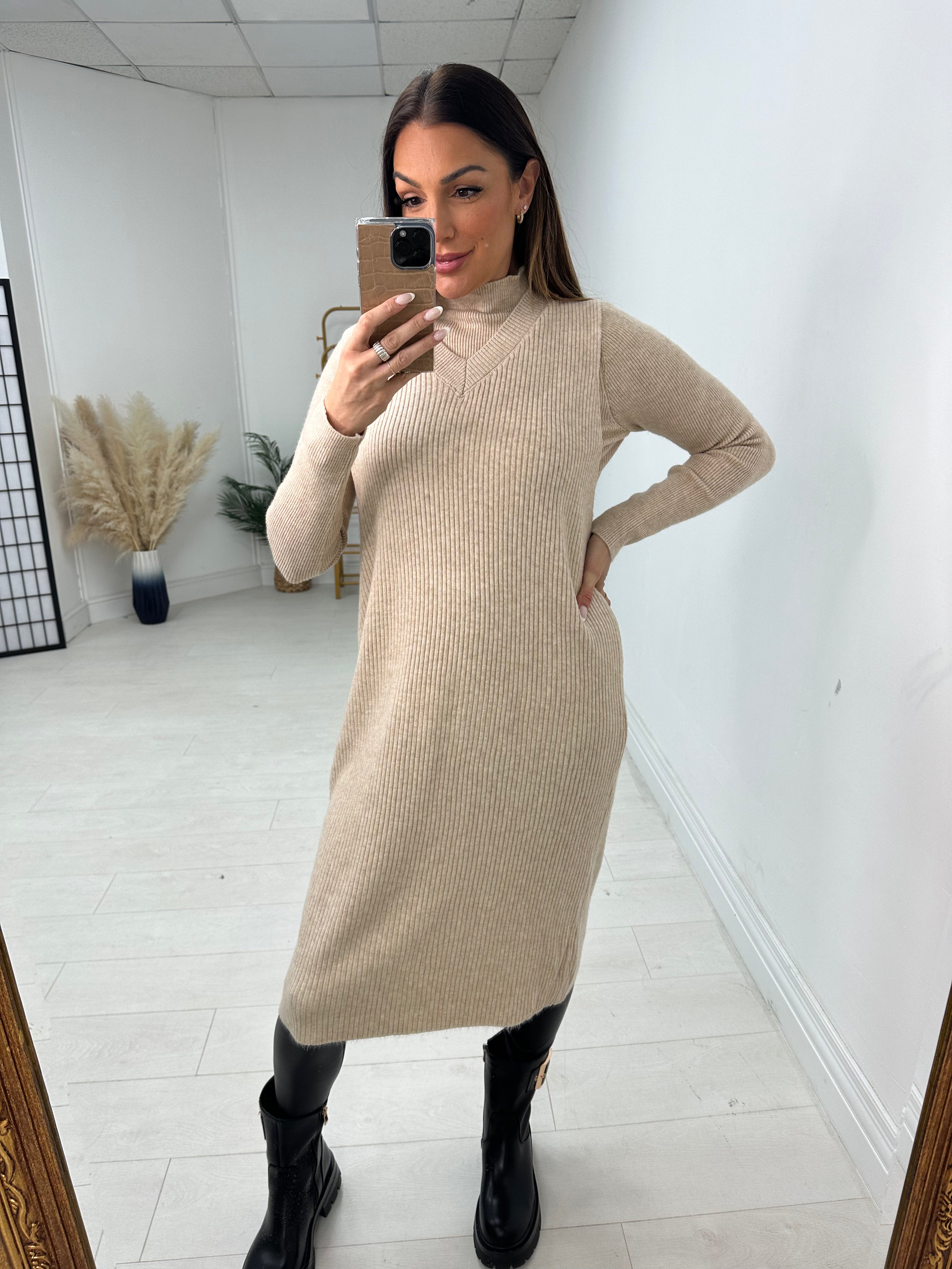 Evelina Plain Ribbed 2 Piece Dress Co-Ord Set