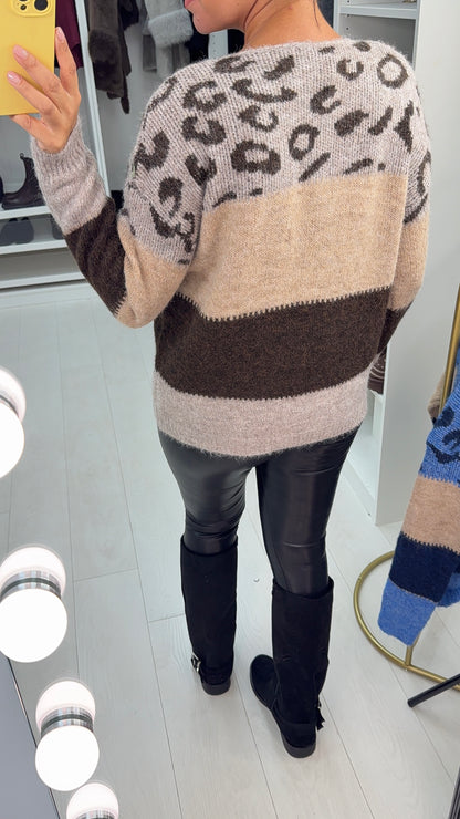 Farran Colour Block Leopard Detail Super Soft Jumper