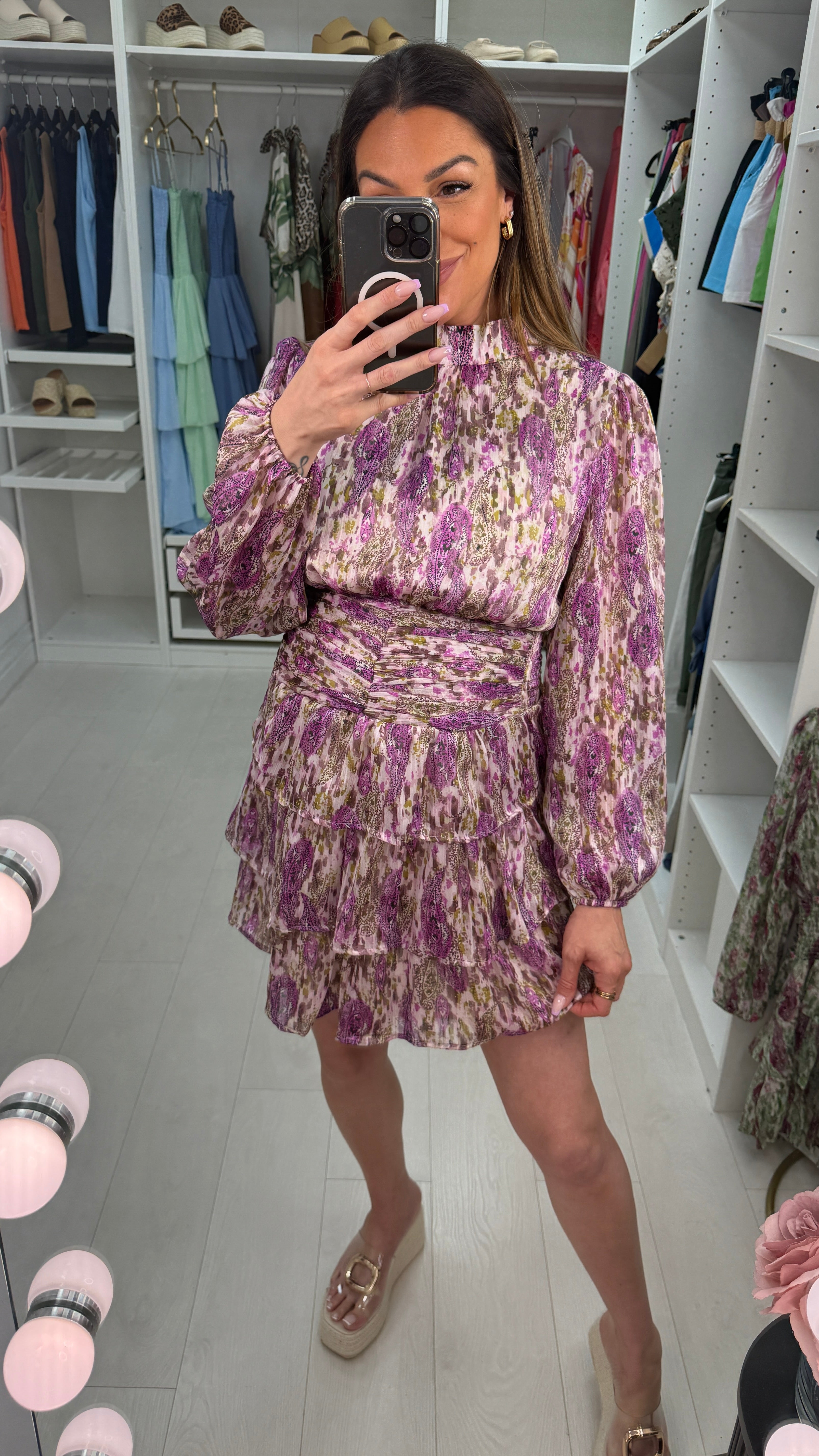 Danika Paisley Print High Neck Tiered Midi Dress