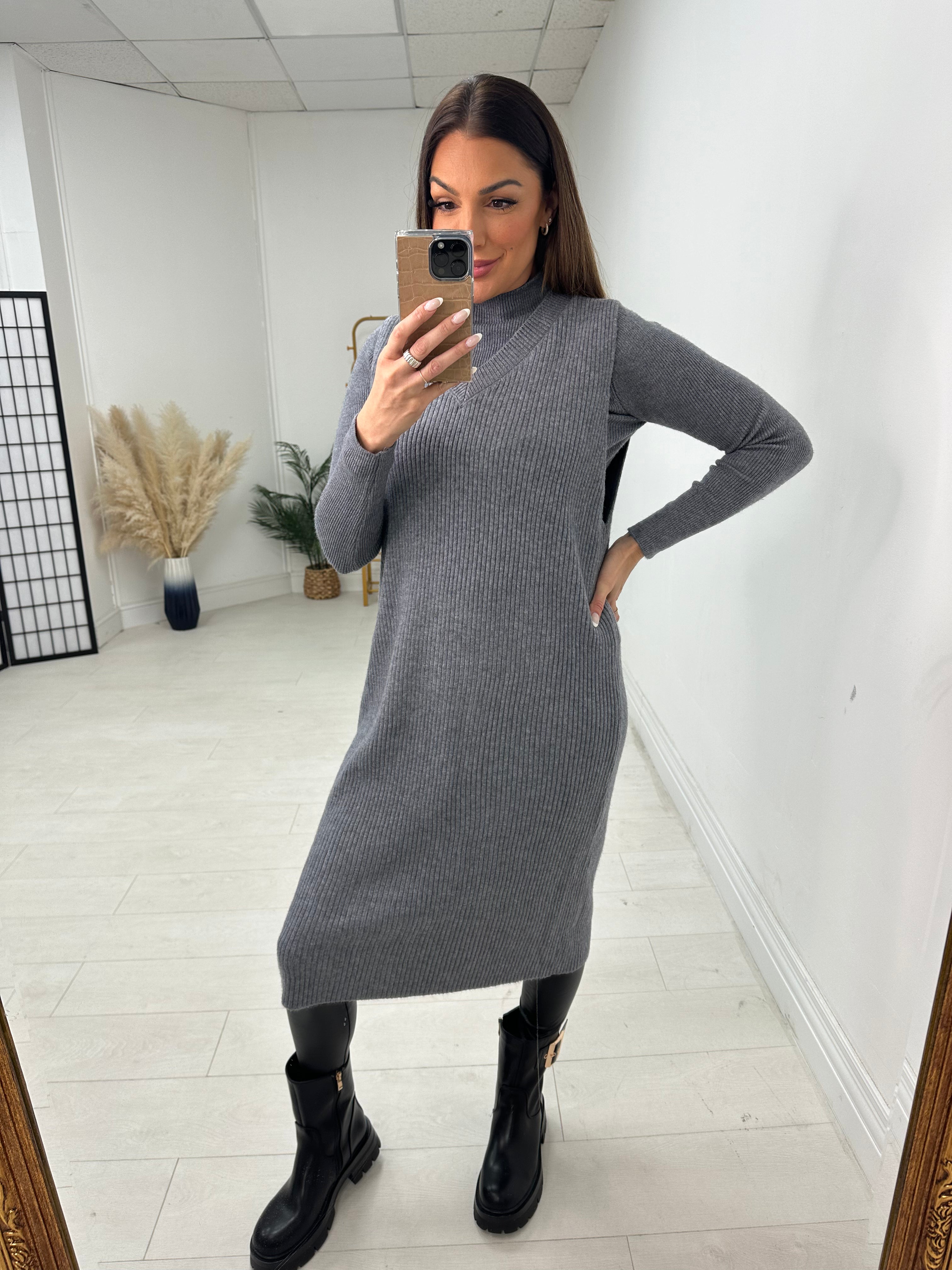 Evelina Plain Ribbed 2 Piece Dress Co-Ord Set