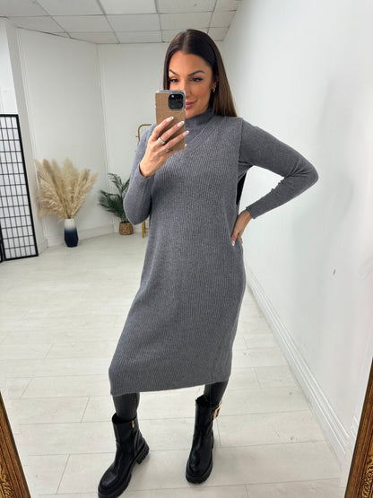 Evelina Plain Ribbed 2 Piece Dress Co-Ord Set