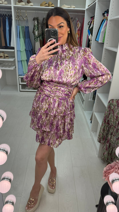 Danika Paisley Print High Neck Tiered Midi Dress