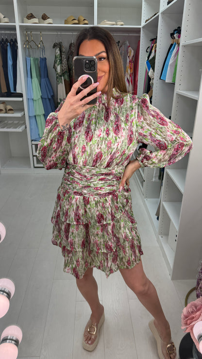 Danika Paisley Print High Neck Tiered Midi Dress