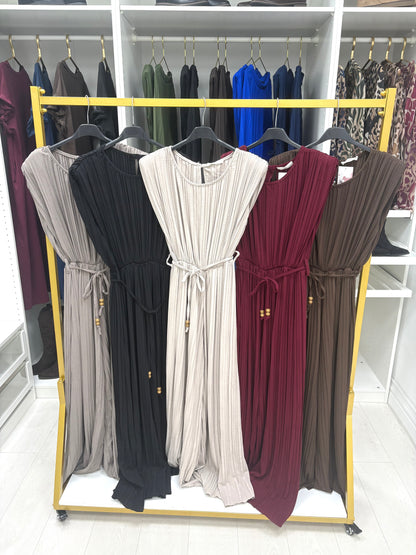 Klaria Plain Ribbed Tie Waist Wide Leg Jumpsuit