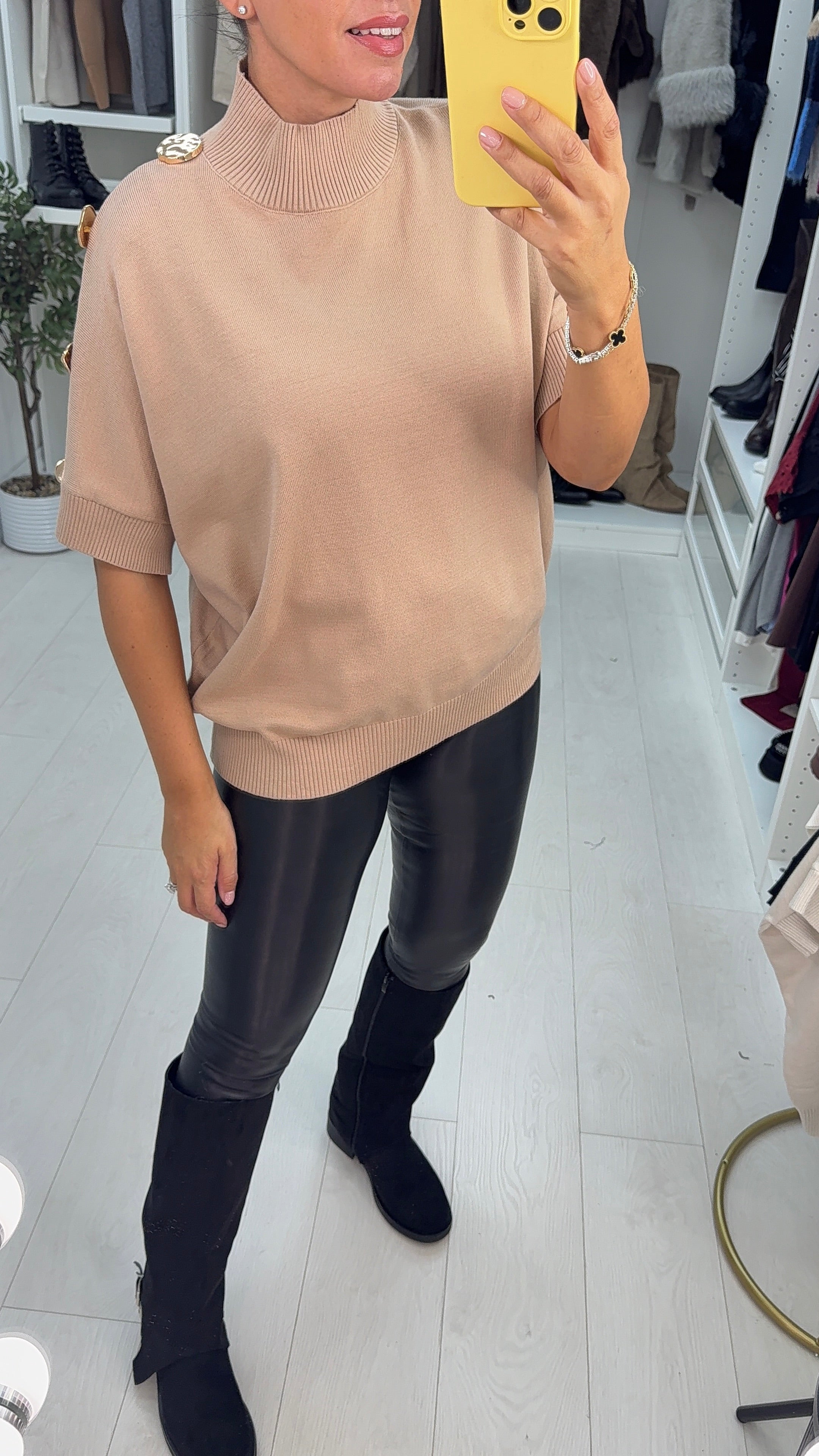 Leticia Button Detail Short Sleeve Loose Fit Knit Jumper