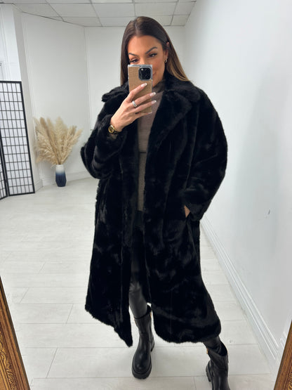 Michelle Faux Fur Belted Long Coat