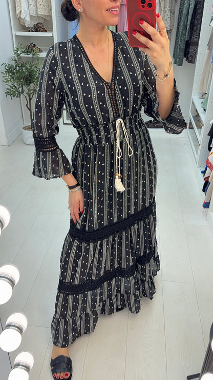 Luni Embroided V Neck Maxi Dress