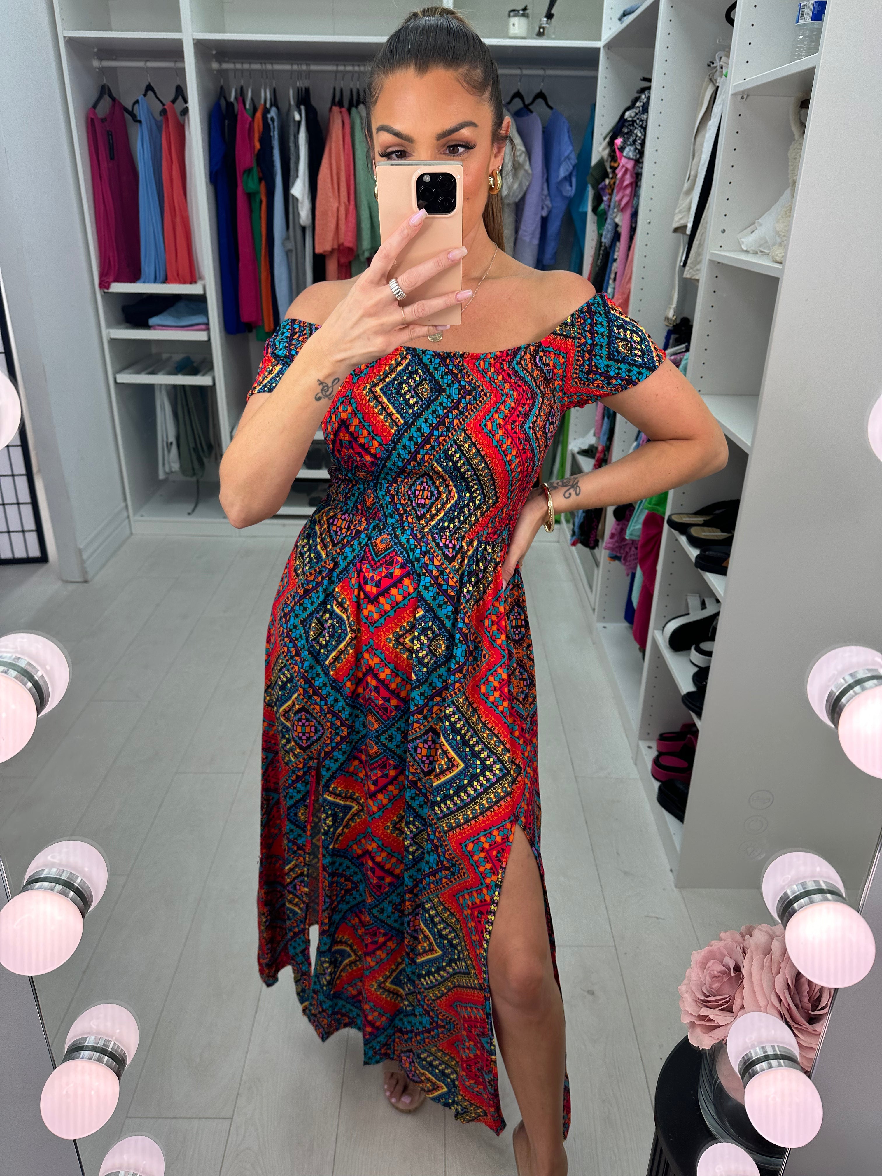 Octarna Graphic Print Split Front Dress