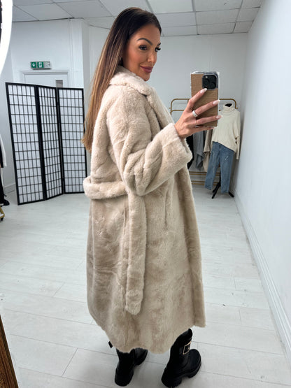 Michelle Faux Fur Belted Long Coat