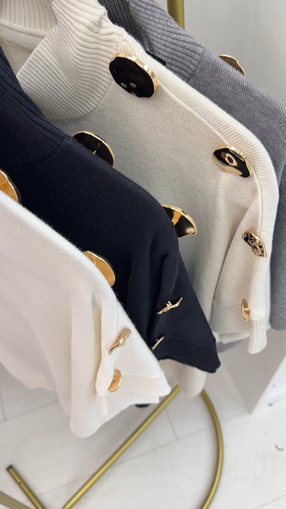 Leticia Button Detail Short Sleeve Loose Fit Knit Jumper