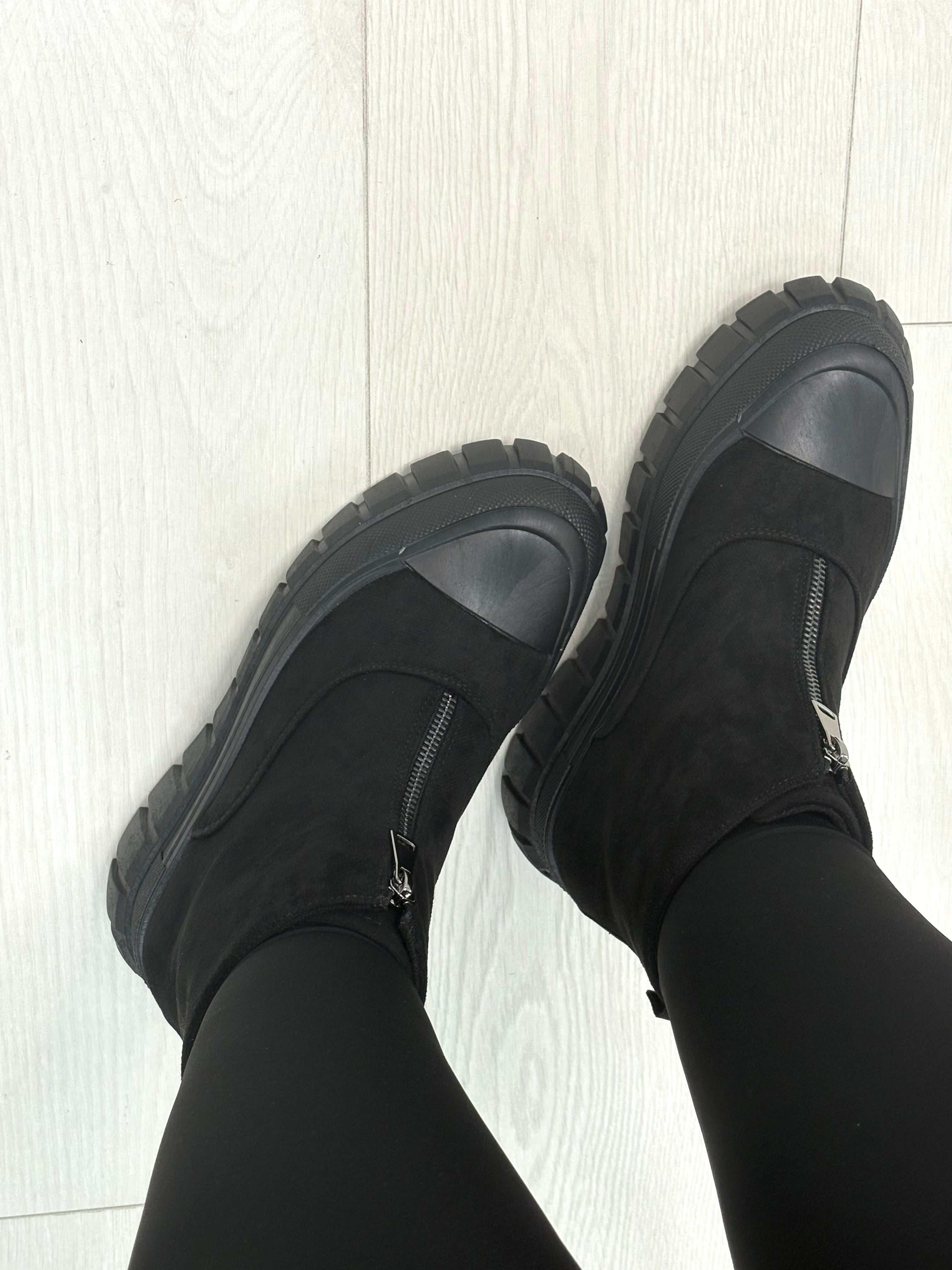 Rosanna Faux Suede Zip Front Chunky Boots