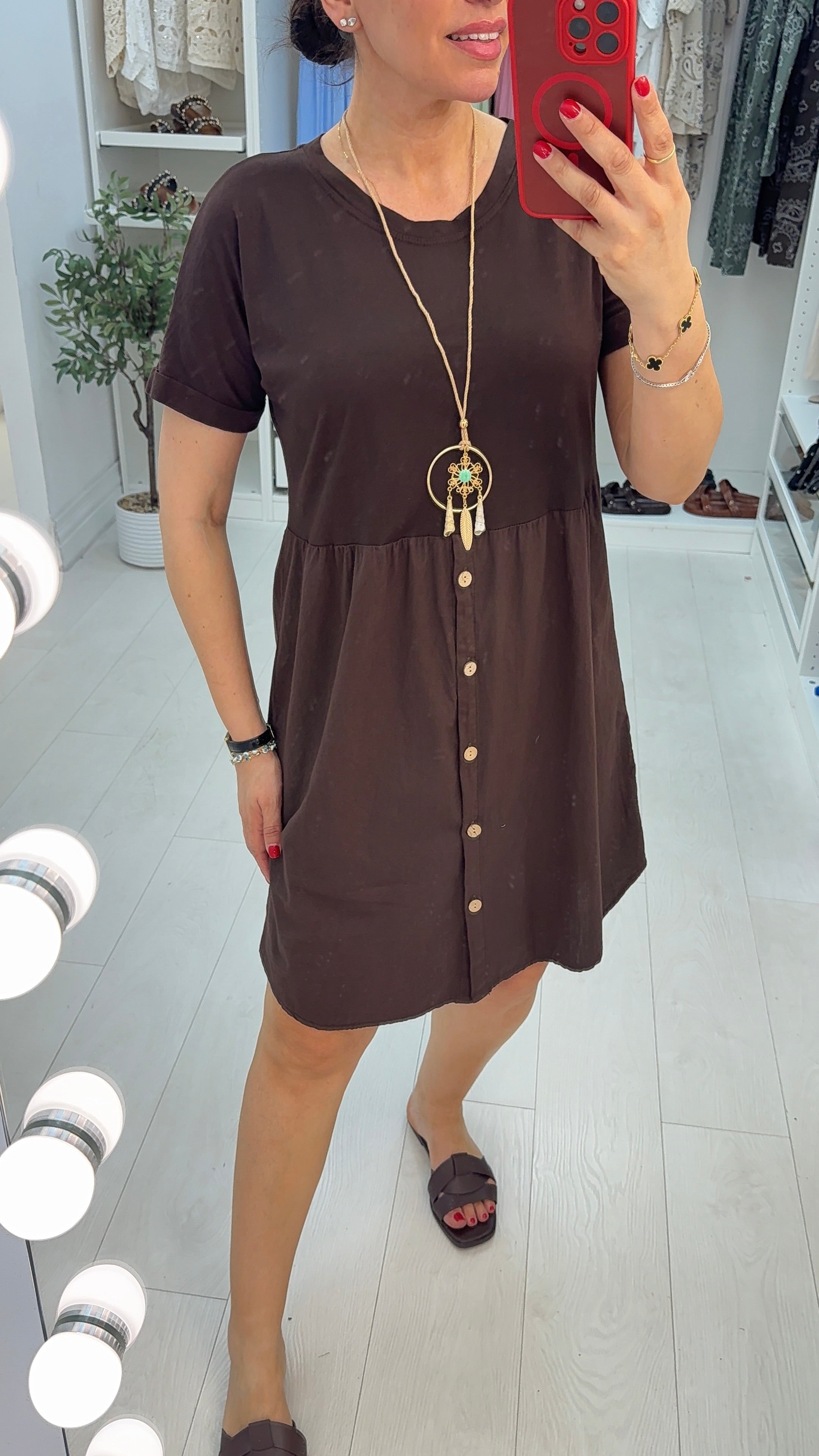 Palmina Button Detailed Necklace Dress