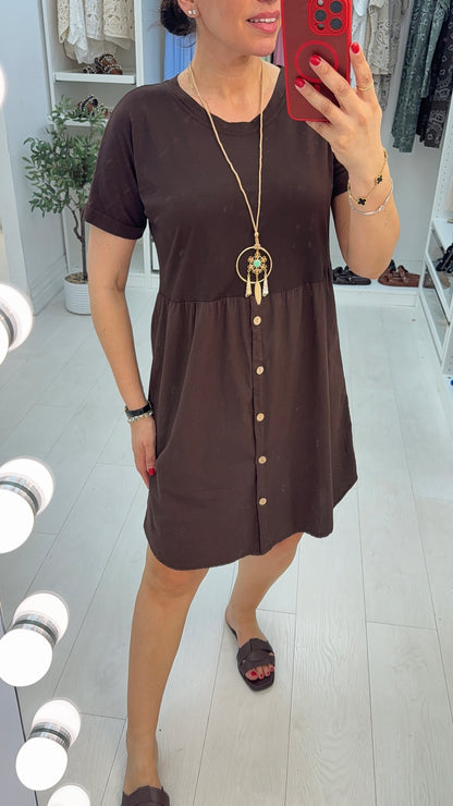 Palmina Button Detailed Necklace Dress