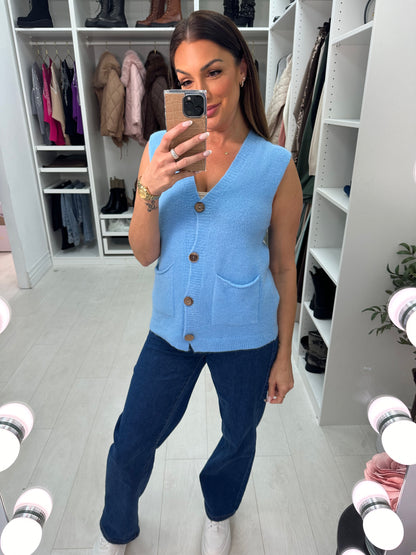 Dominique Sleeveless Pocket Knit Cardigan