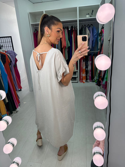 Zambia Crepe Frill Sleeve Midi Dress