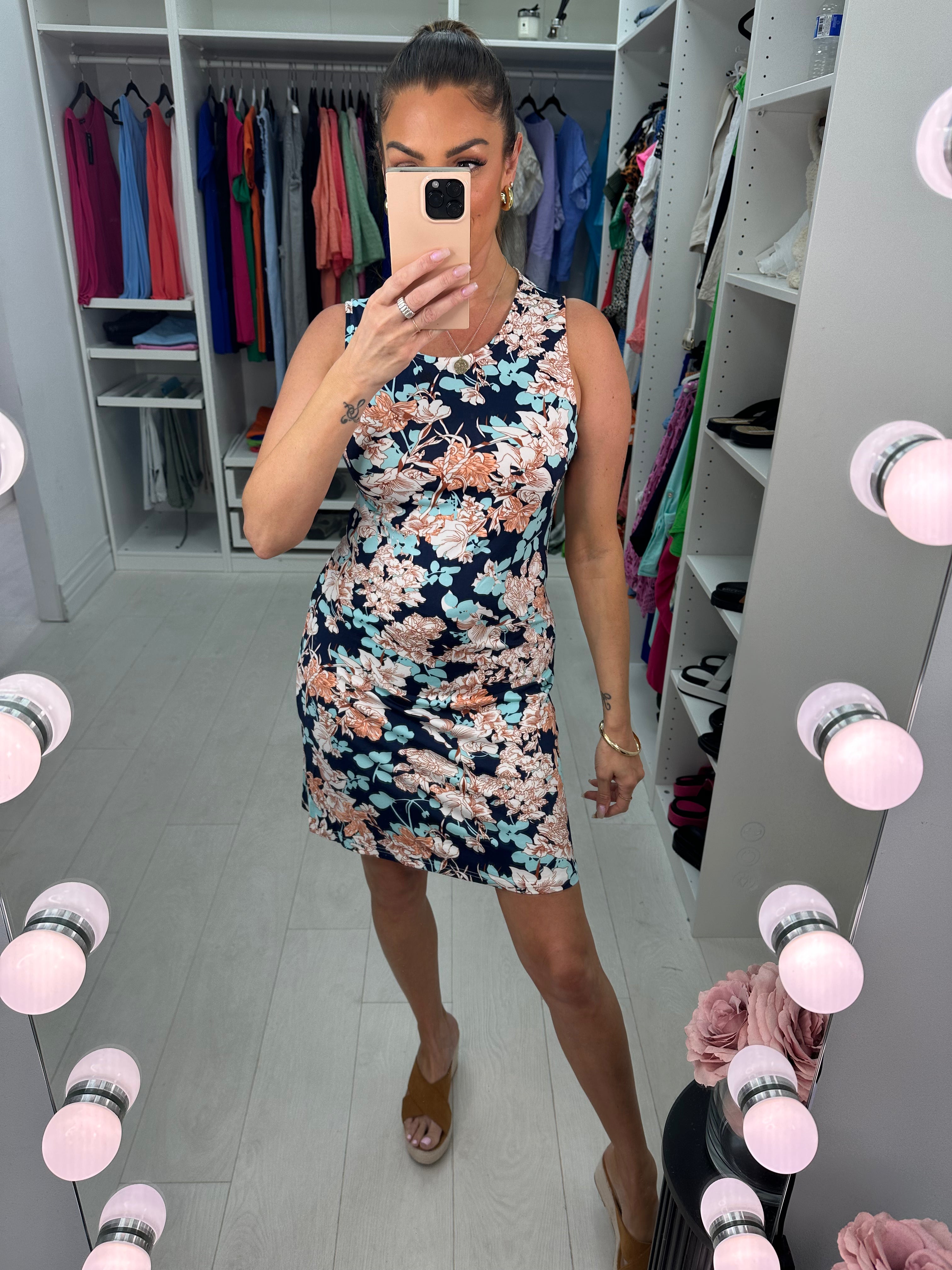 Bowers Navy Floral Print Shift Dress