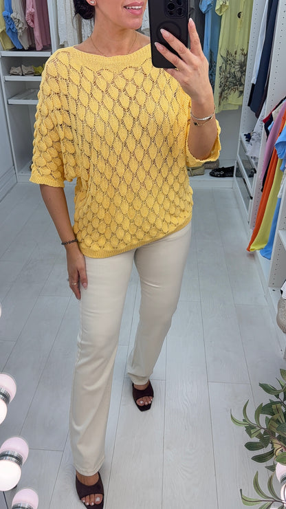 Taren Fine Knit Scallop Detail Top