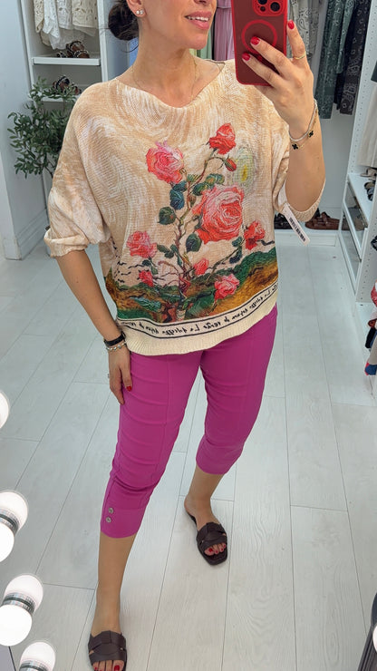 Della Rose Print Batwing Top