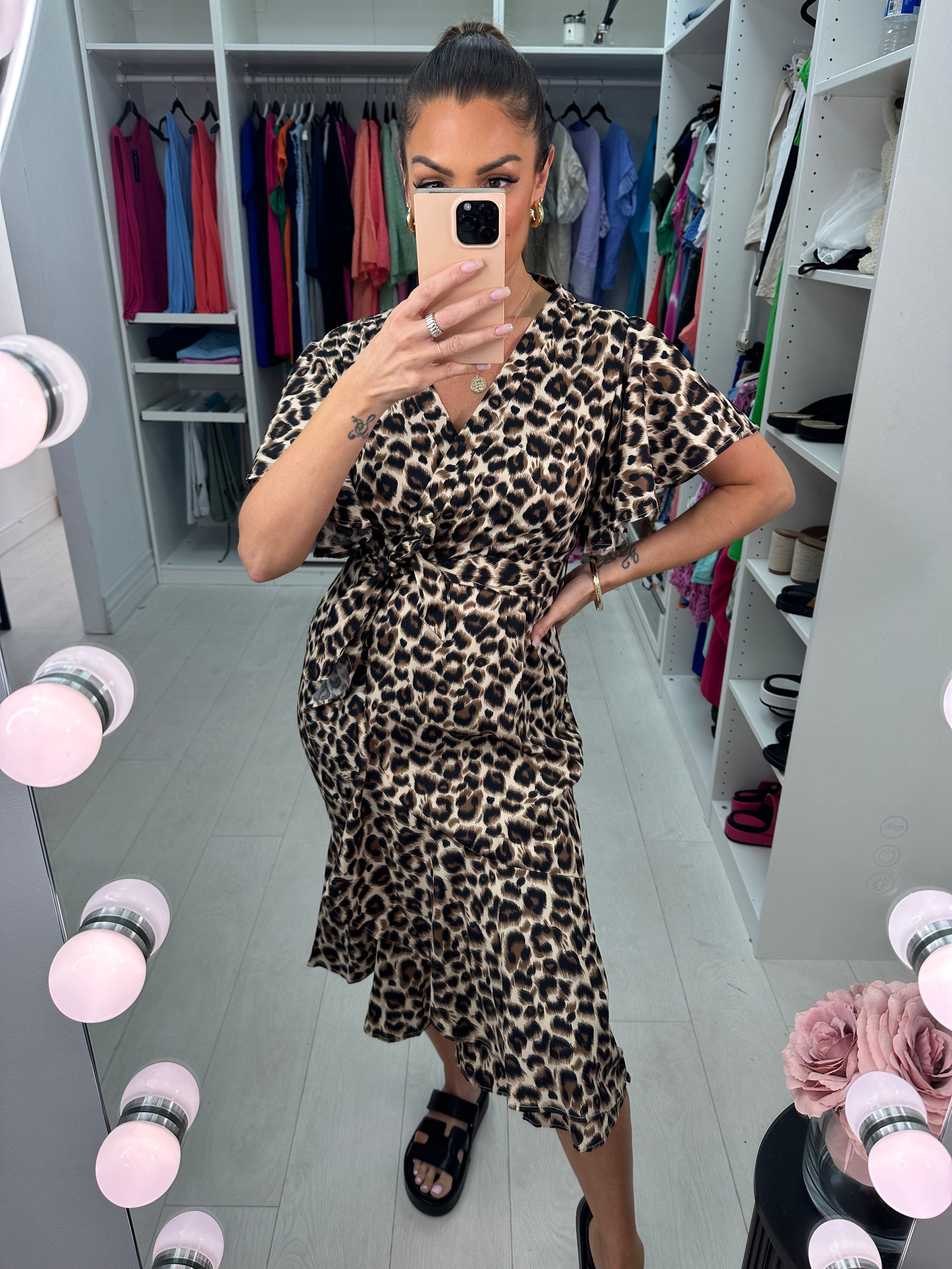 Denzo Leopard Print Wrap Effect Dress