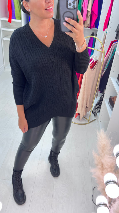 Capricorn Pleated V-Neck Knitted Jumper