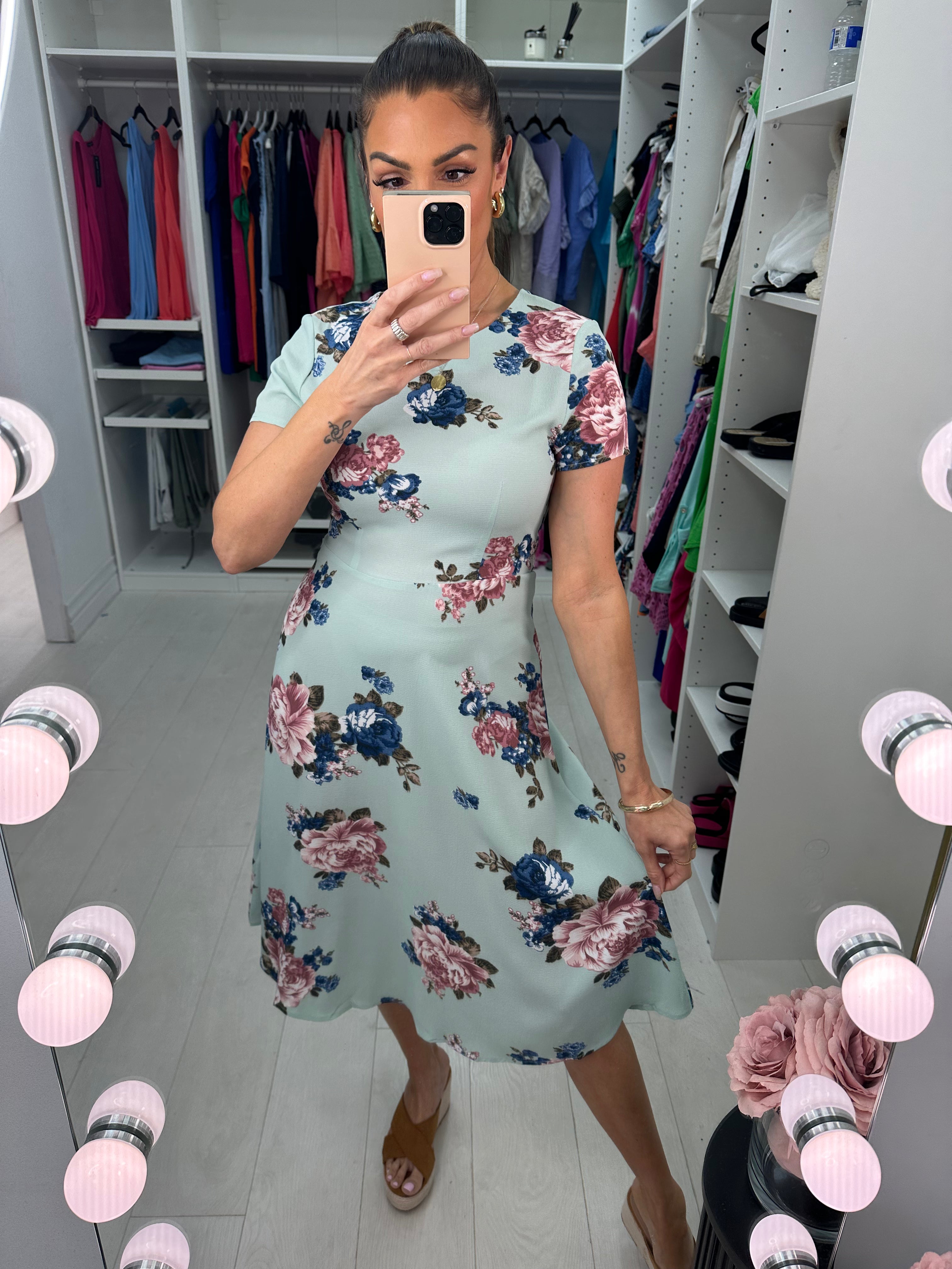 Capital Mint Floral Print Shift Dress