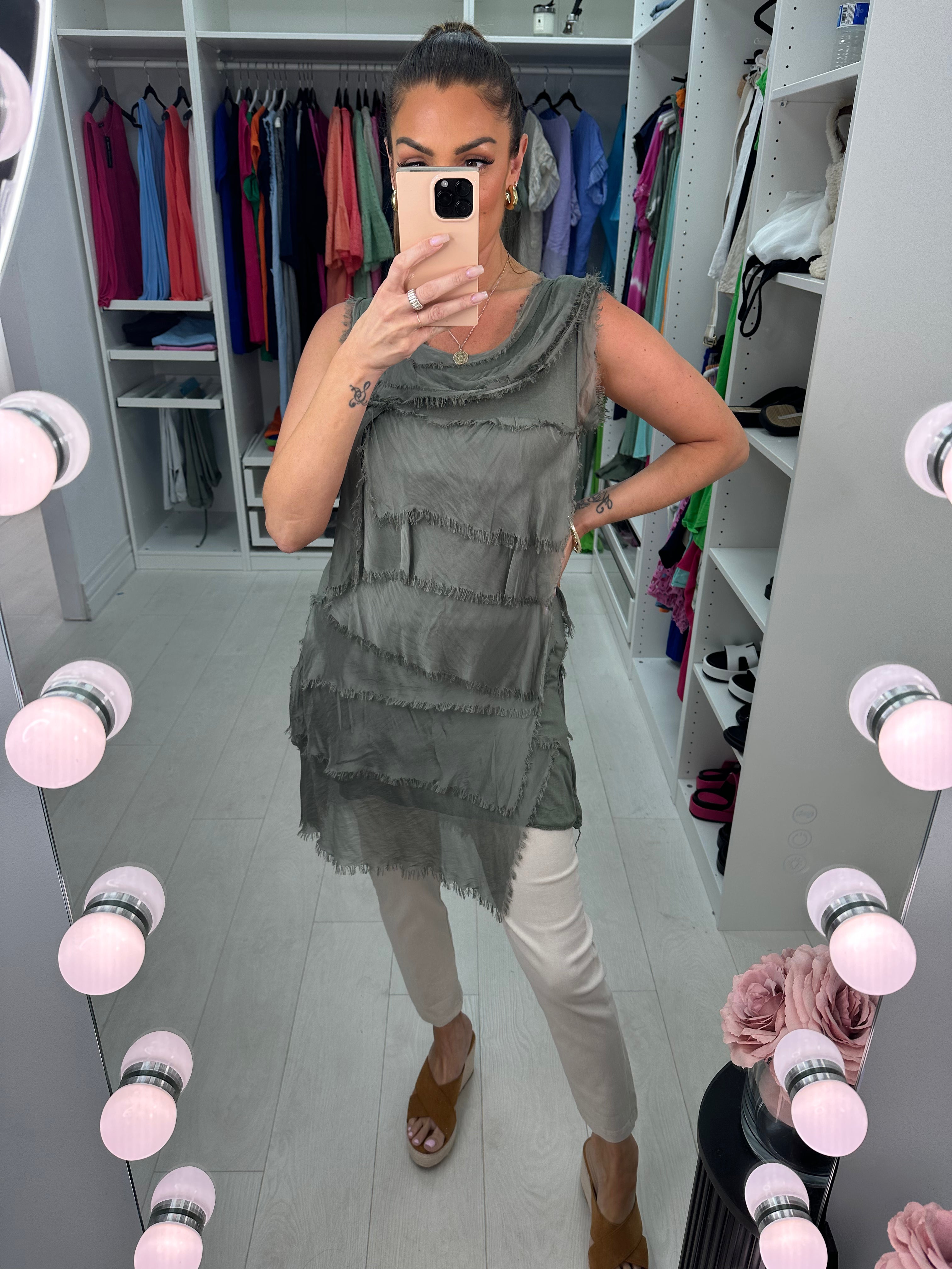 Nels Ruffle Silk Asymmetric Top