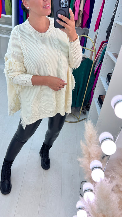 Candela Pleated Knit Tassel Poncho Jumper